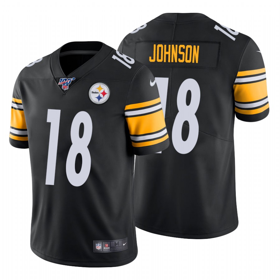 Men's Pittsburgh Steelers #18 Diontae Johnson 2019 100th Season Black Vapor Untouchable Limited Stitched NFL Jersey